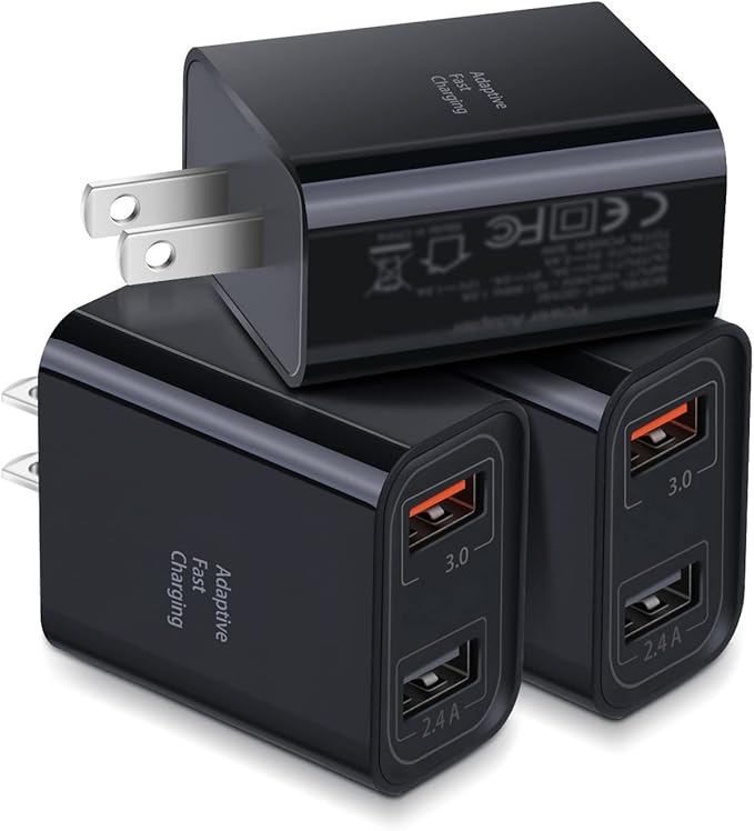 Dual USB Wall Charger, Costyle 3 Pack 30W 2 Ports Adaptive Fast Charging Block Quick Fast Charger 3.0 & 5V 2.4A Wall Plug Compatible iPhone 13 12 11 XS Max,Galaxy A16 S10 S9,Note 9 10,Pixel (Black)