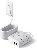25Ft Long Extension Cord, Flat Plug Power Strip with 8 Outlets & 4 USB Ports (2 USB C), Wall Mountable Surge Protector, Desk Charging Station for Home Office, Dorm Room Essentials