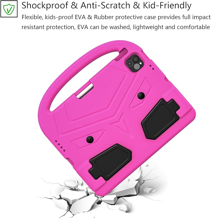 Kids Case for Apple iPad Air 11 inch M3/M2 & iPad Pro 11 inch M5/M4 (2025/2024) with Pencil Holder/Handle/Kickstand Lightweight Soft EVA Foam Shockproof Stand Girls Boys Cover, Pink Bird