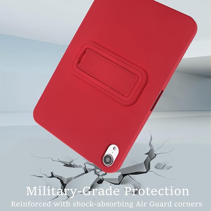 Case for iPad mini 7th & 6th Gen with Kickstand, Soft TPU + Hard PC Ultimate Delicate Touch Feeling Shockproof Protective Back Cover for iPad mini 7th 6th Women Men, Red