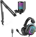 FIFINE Gaming Microphone and USB Streaming Headset Kit, PC Podcast Condenser Mic with Boom Arm, Pop Filter, Mute, Wired Headphones with 7.1 Surround Sound for Streaming, Twitch, Online Chat (A6T+H6)