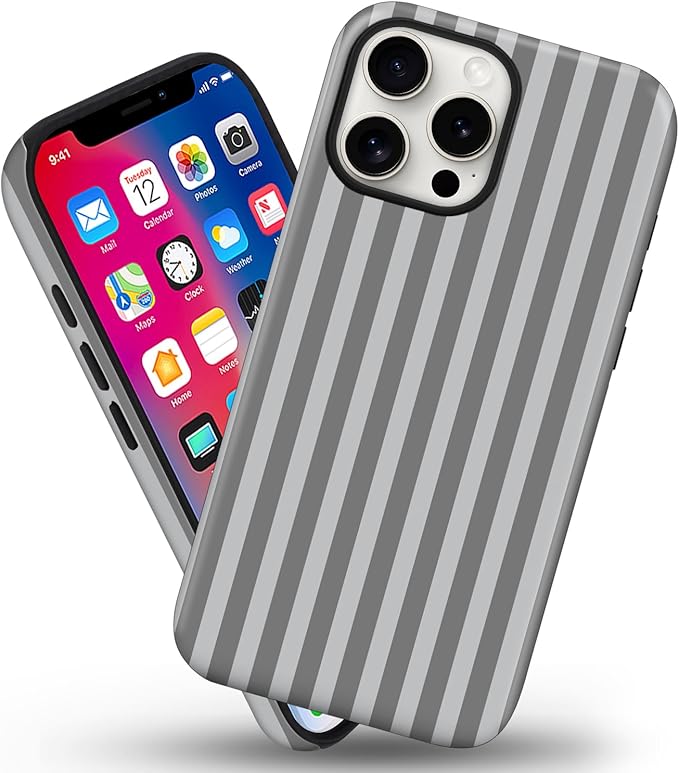 Magnetic for iPhone 13 Pro Case Cute Stripes Phone Case, Shockproof Slim TPU and Hard PC Protective Phone Cover Compatible with MagSafe Designed for Women Girls, Gray