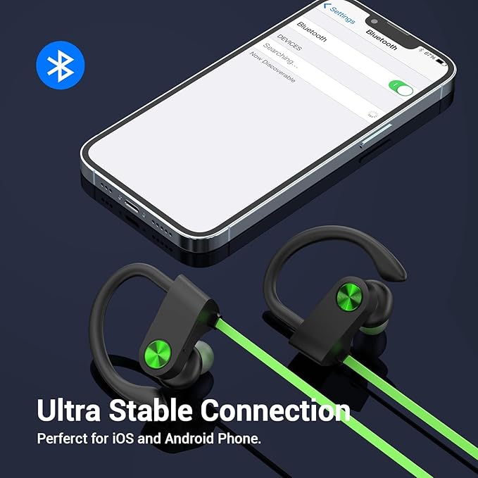 POIUZET Bluetooth Headphones, IPX7 Waterproof Wireless Sports Earbuds, HiFi Bass Stereo Earphones with Noise Cancelling Mic, 12 Hrs Playtime Headsets in-Ear, Running Headphones for Workout Gym