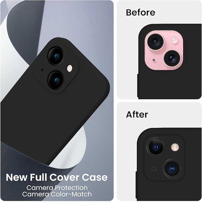FireNova Designed for iPhone 15 Plus Case, Silicone [Camera Protection] Case, Soft Anti-Scratch Microfiber Lining Inside, 6.7 inch, Black