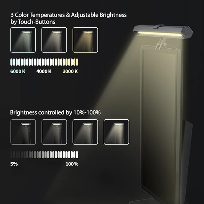 USB LED Lamp for Computer Monitor - Adjustable Brightness & Color Temperature, USB Powered, Matte Graffiti Finish, 40 cm, 5W, Eye-Care, Easy Installation, Perfect for Reading, Laptop, and Study
