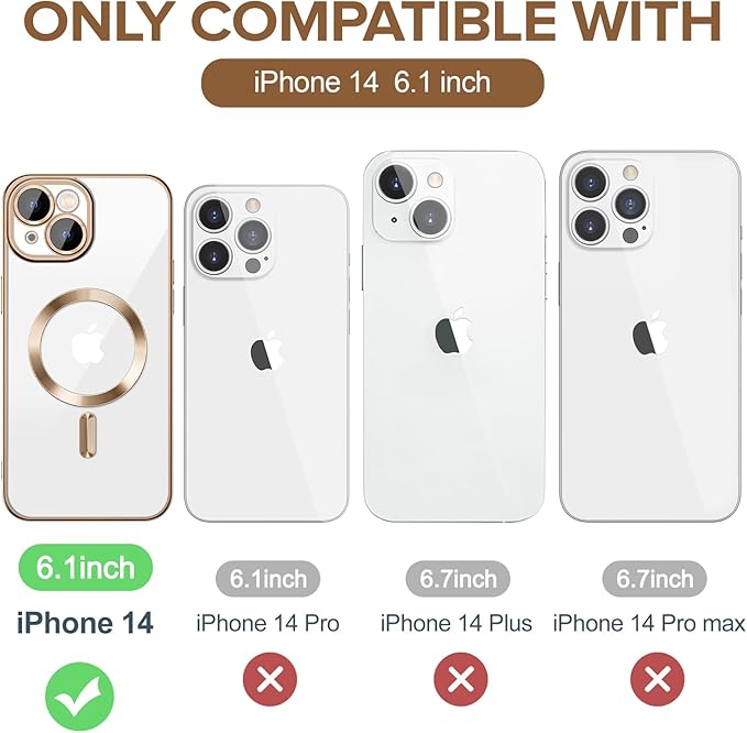 Hython Magnetic Clear for iPhone 14 Case with Camera Lens Protector [Compatible with MagSafe] Luxury Plating Edge Slim Soft TPU Cover Protective Phone Case for iPhone 14 6.1", Desert Brown