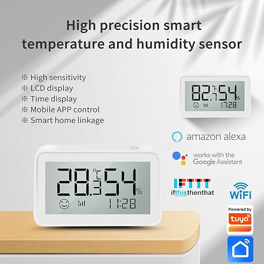 Smart WiFi Thermometer Hygrometer,Accurate Digital Indoor Temperature and Humidity Sensor with LCD Screen Display,APP Alerts, ℃/℉ Switching Compatible with Alexa & Google Assistant, Works with IFTTT