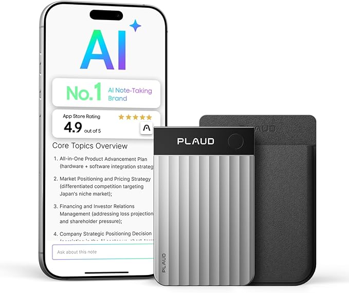 Plaud Note Pro AI Voice Recorder, Transcribe & Summarize with AI Note Taker for Meetings & Calls, Professionals & Teams, Supports 112 Languages, Ultra-Slim, InstantView Display, Case Included, Silver