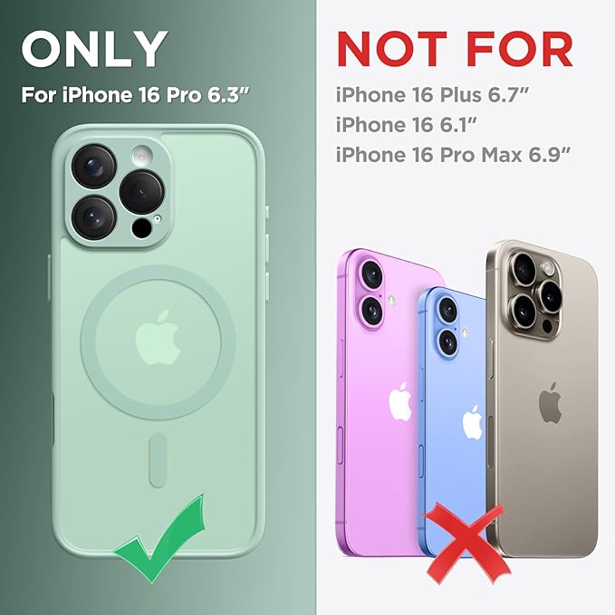 CAPRARO Magnetic Compatible with iPhone 16 Pro Case, Upgraded [Full Camera Protection] [Compatible with MagSafe] Protective Translucent Matte Women Girl Phone Case Cover, Mint Green