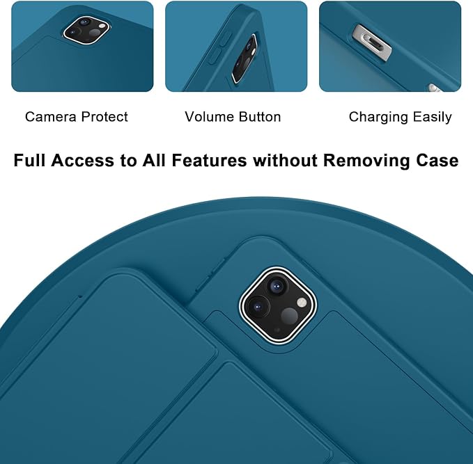 ZryXal New iPad Pro 13 Inch Case (M5) 2025 / (M4) 2024 with Pencil Holder, Smart iPad Case [Support Pencil Pro and Pencil (USB-C)], Support Touch ID and Auto Wake/Sleep (Teal)
