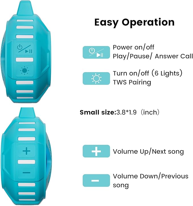 Upgraded, IP67 Waterproof Bluetooth Speaker, Silicone Case,10W Pro Sound&Deep Bass,24H Playtime, with Lights,Clip,Floating,for Shower,Beach essentials, Kayak Paddle Board Boat Lake Camping accessories