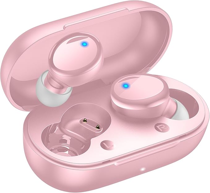 Lanteso True Wireless Bluetooth 5.4 Earbuds, 48H Playtime,Light Weight Headphones in Ear Buds Built in Mic Headset Premium Sound with Deep Bass,Clear Calls Earphones for Sports Workout Pink