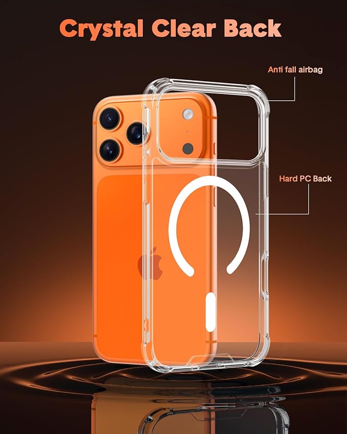 for iPhone 17 Pro Max Case Compatible with MagSafe, Magnetic Clear Case with Tempered Glass Screen Protector and Lens Protector, Military-Grade Shockproof & 4-Corner Protection, Anti-Yellowing