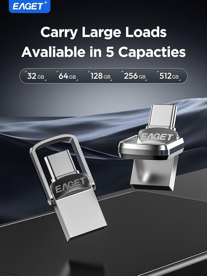 EAGET USB Flash Drive 64GB, Dual USB 3.0 USB-A & USB-C, 150MB/s Swivel Metal Thumb Drive, Memory Stick for iPhone 15/16/17, Android, Tablet, Laptop, Mac