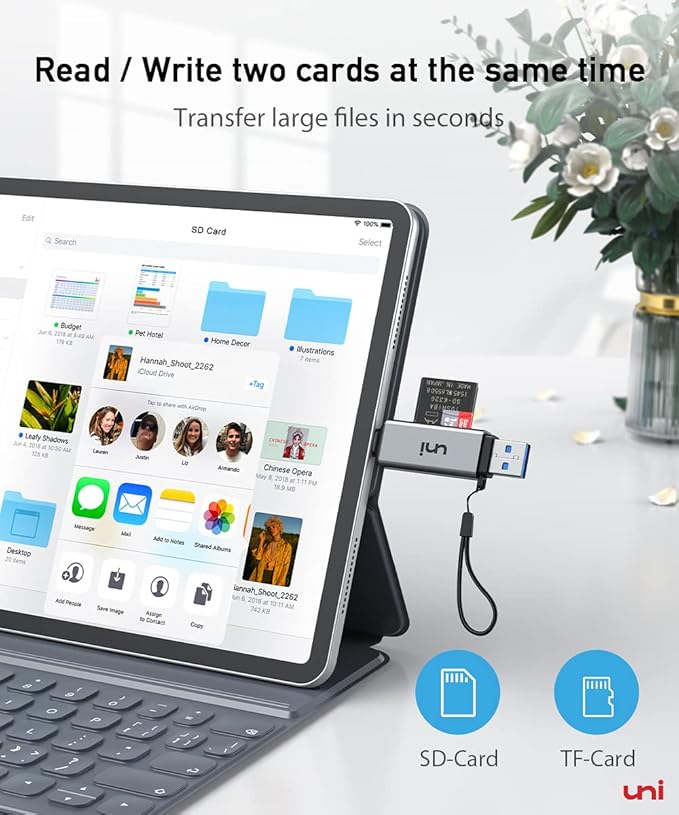 uni SD Card Reader, High-Speed USB C to Micro SD Card Adapter USB 3.0 Dual Slots, Memory Card Reader for SD/Micro SD/SDHC/SDXC/MMC, Compatible with MacBook Pro/Air, Chromebook, Android Galaxy