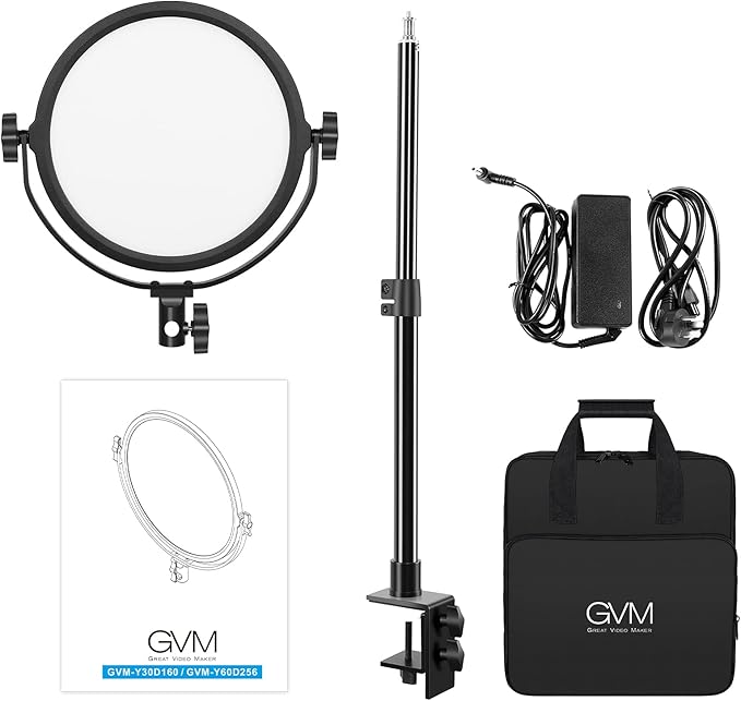 GVM Desk Mount LED Video Light, 10'' Round Key Light with Built-in Diffuser and LCD Display, Bi-Color Professional Light for Game/Studio/Streaming/YouTube Video Shooting, APP Control CRI 97+