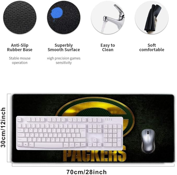 Large Gaming Mouse Pad,Stitched Edges Extended Mousepad with Non-Slip Rubber Base for Laptop Computer Desktop Keyboard,Football Fans Dark Yellow Design Mat
