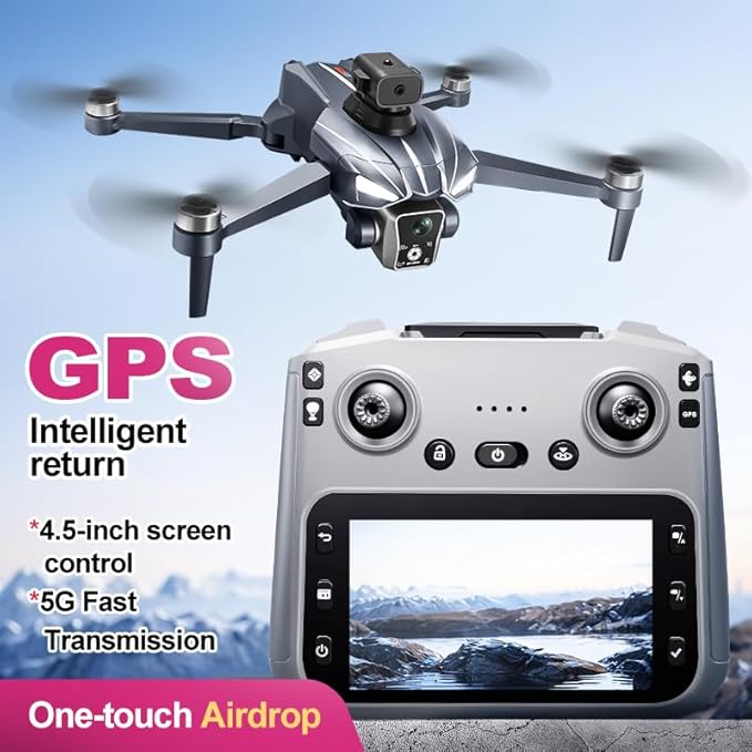 K18 GPS Drones with Camera for Adults 4K, RC Drone with 4.5" HD Screen on Controller, 60 Mins Flight Time, Long Range Transmission, Obstacle Avoidance, Follow Me, Auto Return, Brushless Motor, Under 249g, Lightweight and Foldable Quadcopter for Beginne...