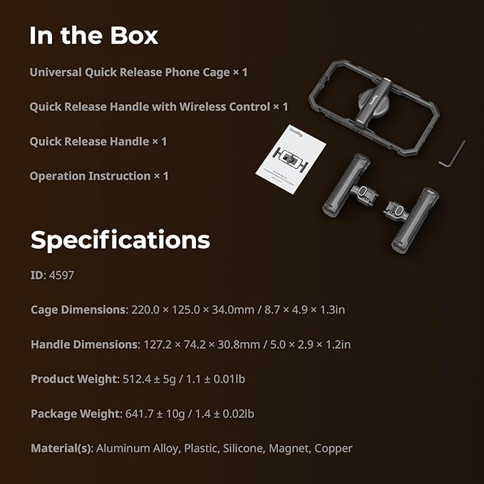 SmallRig Universal Quick Release Phone Cage Kit Basic, Aluminum Smartphone Video Rig Kit with Wireless Control Dual Handles and Phone Clip, for MagSafe, for iPhone 17 16 15 for Samsung for Pixel