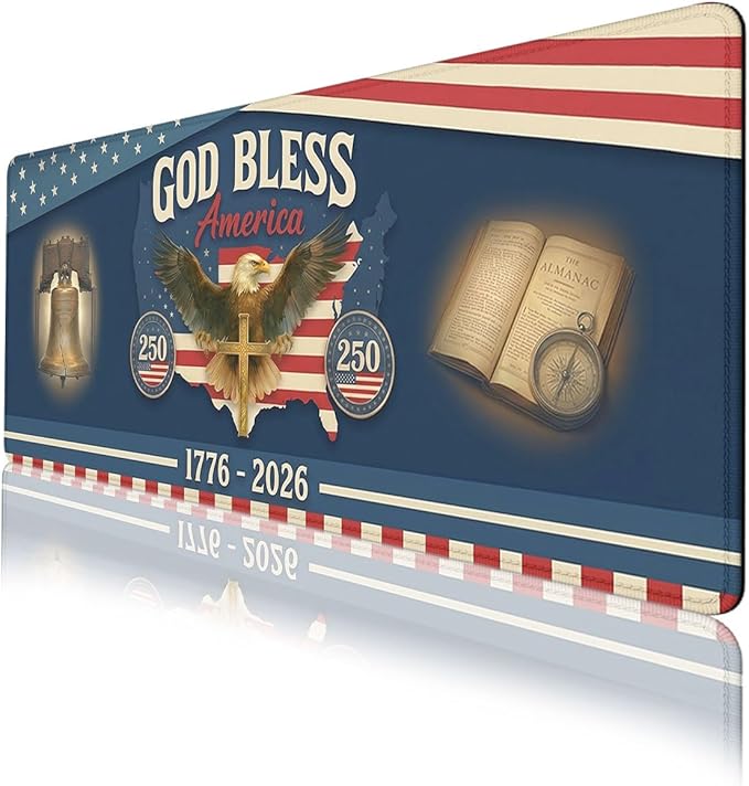 250th Anniversary Desk Pad Mouse Pad Eagle Liberty Bell America Flag Large Gaming Mouse Mat with Stitched Edges Non-Slip Waterproof Rubber Base Office Computer Keyboard Laptop Home 31.5"x11.8"