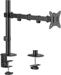 Mount-It! Single Monitor Arm 17" to 32", Full Motion Adjustment with Tilt, Rotation, Swivel, Height Adjustment Along Pole, Clamp or Grommet Mounting, Monitor Desk Mount VESA 75x75 and 100x100, Black