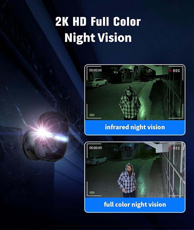 2K Wireless Security Cameras - Outdoor WiFi Security Cameras Color Night Vision, AI/PIR Detection, 2-Way Talk, Cloud/SD, Weatherproof, Battery Powered Outdoor Cameras (Black1)