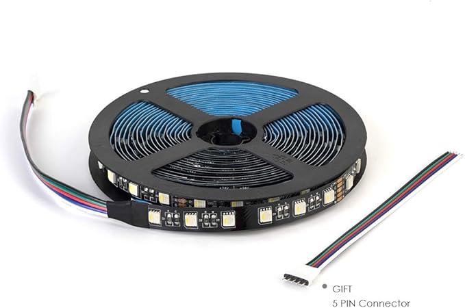 BTF-LIGHTING RGBW LED Strip Lights,UL Listed,5050 4 Colors in 1 RGB + 6000K-7000K Cool White,24V DC,16.4ft/5m 60LEDs/m 12mm Black PCB, IP30 for Home Decoration(No Adapter or Controller)