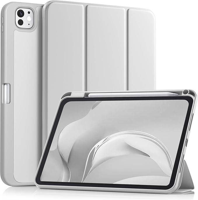 Akkerds for iPad Pro 11 Inch Case (M5/M4) 2025/2024 6th/5th Generation with Pencil Holder, for iPad Pro Case 11 Inch with Trifold Stand Protective Cover/Soft TPU Back, Auto Wake/Sleep, Light Gray