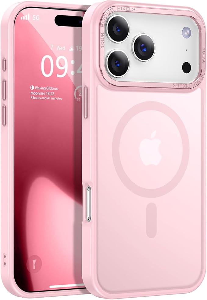 Newfuture Magnetic for iPhone 17 Pro Max Case [Compatible with Magsafe] [Military Grade Drop Protection] Translucent Matte Anti-Scratch Shockproof Protective Phone Cover 6.9 Inch, Pink Sand