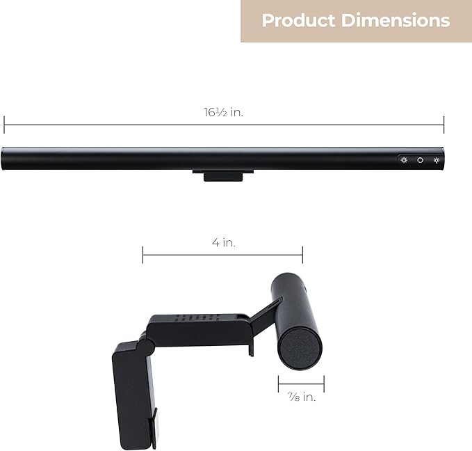 Quantum LED Computer Monitor Lamp Screen Light Bar in Black with 6ft USB-A Plug-in Cord, Dimmable and 5-CCT Selectable Touch Controls