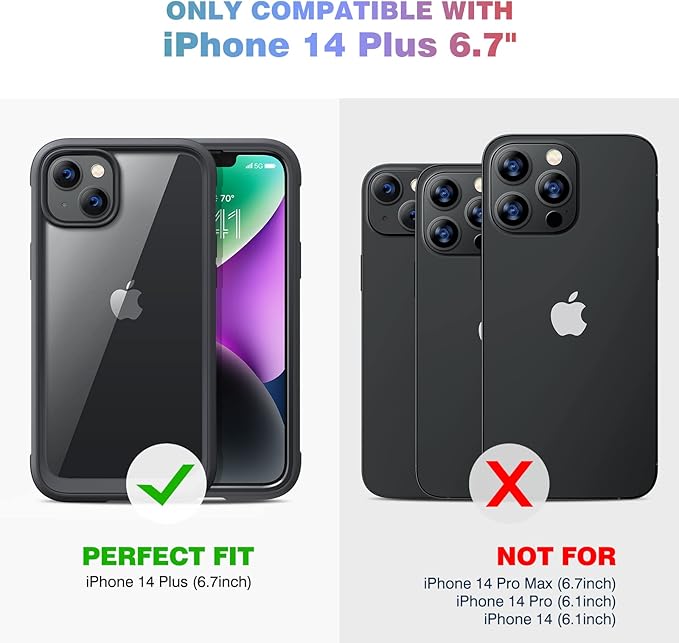 Diaclara Designed for iPhone 14 Plus Case, Full Body Rugged Case with Built-in Touch Sensitive Anti-Scratch Screen Protector, with Camera Lens Protector for iPhone 14 Plus 6.7" (Black)