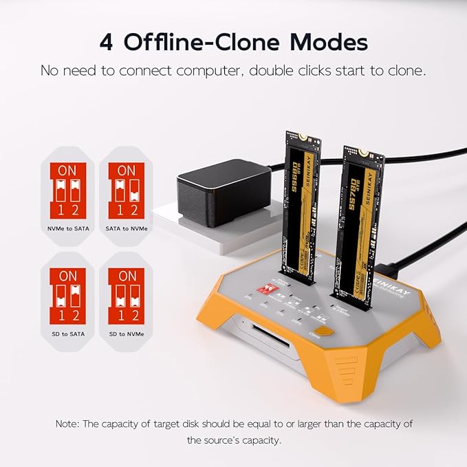 M.2 NVMe & M.2 SATA SSD Docking Station, Tool-Free M.2 Duplicator Cloner with SD Card Reader, Offline Cloning, Plug and Play