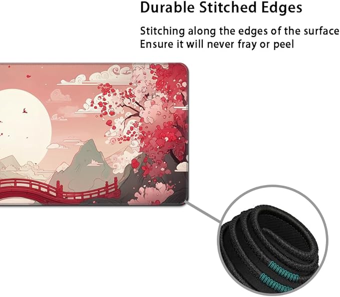Desk Mat, Large Gaming Mouse Pad with Wrist Rest, 4 in1 XXL Mouse pad+Keyboard Wrist Rest+Mouse Pad Wrist Support+Cup Coaster Set, Ergonomic Desk Pad for Home Office, Japanese Sunrise
