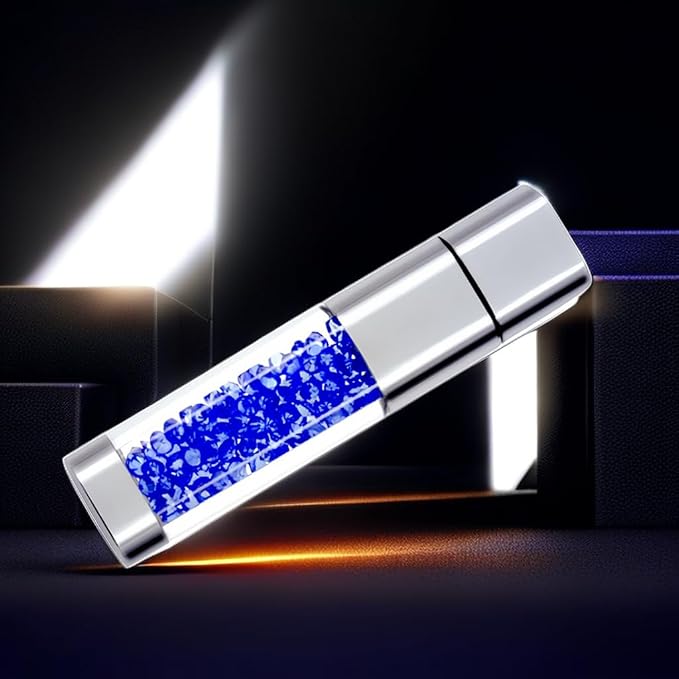 128GB Jewelry Crystal Lipstick USB Flash Drive,High Speed Memory Stick,Blue