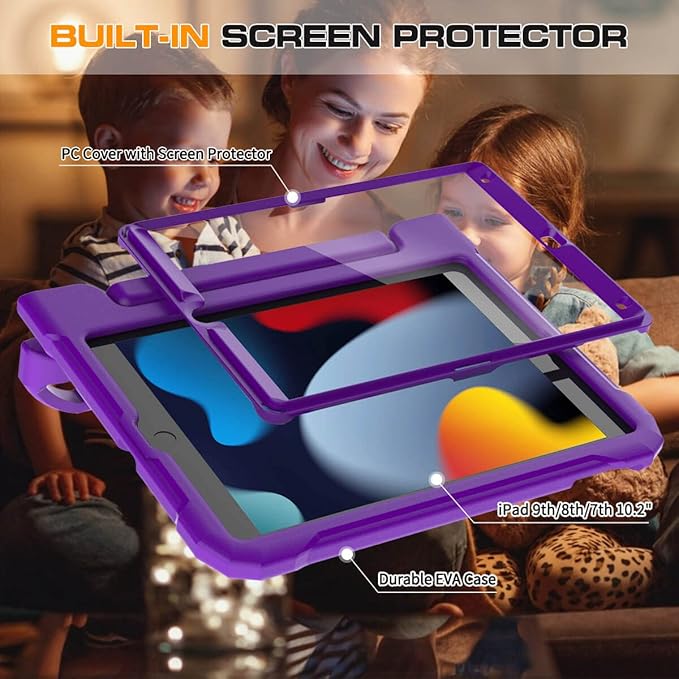 Kids Case for iPad 9th/8th/7th Generation 10.2 Inch 2021/2020/2019, Case for iPad Air 3rd Gen/Pro 10.5 Inch, Durable Shockproof Cover with Screen Protector for iPad 10.2 & 10.5, Purple