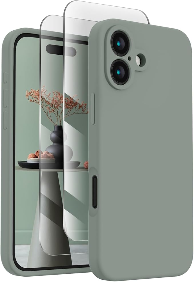 FireNova Designed for iPhone 16 Plus Case, Silicone Upgraded [Camera Protection] Case, Soft Anti-Scratch Microfiber Lining Inside, 6.7 inch, Calke Green