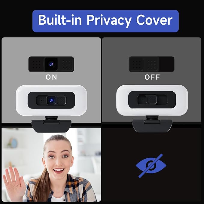 Webcam for PC - PC Camera Webcam 1080P, Desktop Computer Web cam with Privacy Shutter and Tripod Autofocus, Dual Noise-USB Plug&Play,Cancelling Mics,Auto Light Correction,