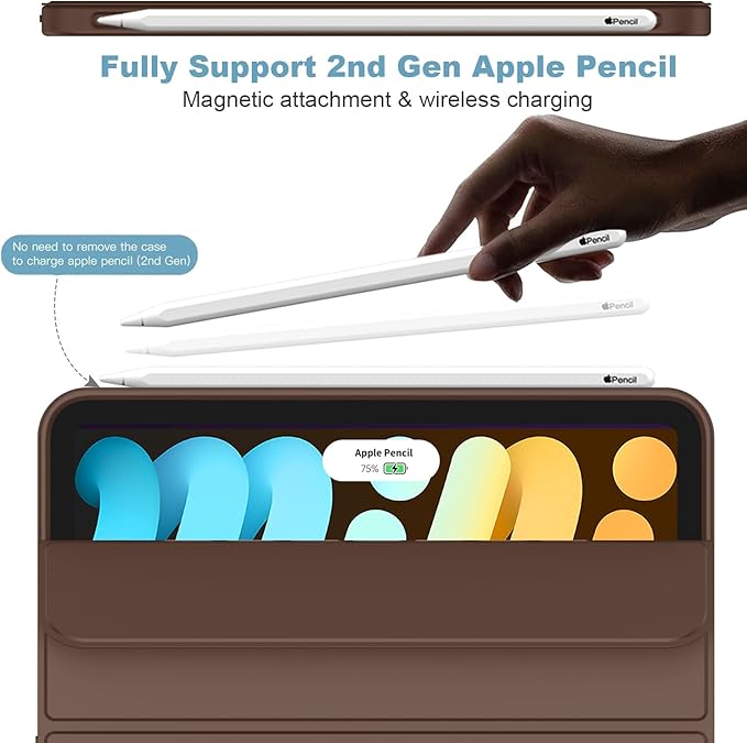 iMieet iPad mini 7 Case 2024 (A17 Pro), iPad mini 6 Case (8.3-Inch,2021 Model), iPad mini 7th/6th Generation Case with Pencil Holder, Trifold Stand Smart Case with Soft TPU Back,Chocolate