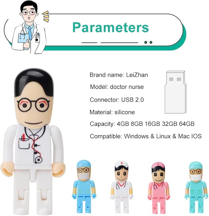 5 x 8GB Cute USB Flash Drive, Doctors Nurses Memory Stick Drive Pendrive Gift for Kids, Teacher, Friends