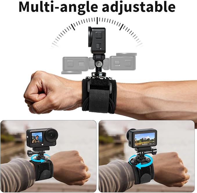 Wrist Strap Mount, 360° Rotating Arm Mount Strap Compatible with GoPro Hero 13/12/11/10/9/8/7//6/5 Black,DJI Action 6/5 pro/4/3,Insta 360 ONE R,AKASO/Campark and More Action Cameras