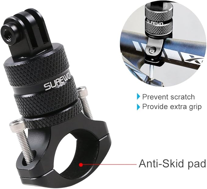 Bike Mount for Action Cameras, Aluminum Handlebar Mount Compatible with GoPro Hero 13/12/11/10/9/8/7/6/5 Black, GoPro Max, DJI Osmo Action 5/4/3/2, Crosstour and More