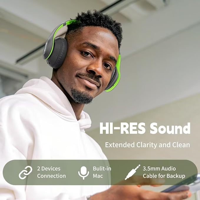 Wireless Bluetooth Headphones Over Ear 65H Playtime HiFi Stereo Headset with Microphone and 6EQ Modes Foldable Bluetooth V6.0 Headphones for Travel Smartphone Computer Laptop
