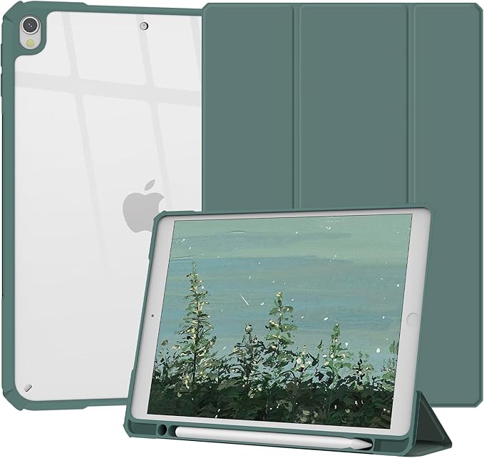 Case Compatible with iPad Air 3rd Generation, iPad Pro 10.5 inch 2017 Case with Pencil Holder, Stand Clear Back Cover for Air 3rd Gen 10.5" 2019, Auto Sleep/Wake, Dark Green