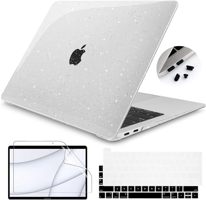 Teryeefi for MacBook Pro 13 Inch Case 2022 2021 2020 2019 2018 2017 2016 Release A2338 M1 M2 A2289 A2251 A2159 A1989 A1706, Sparkly Hard Shell Cover +Keyboard Cover + Screen Protector, Glitter Clear