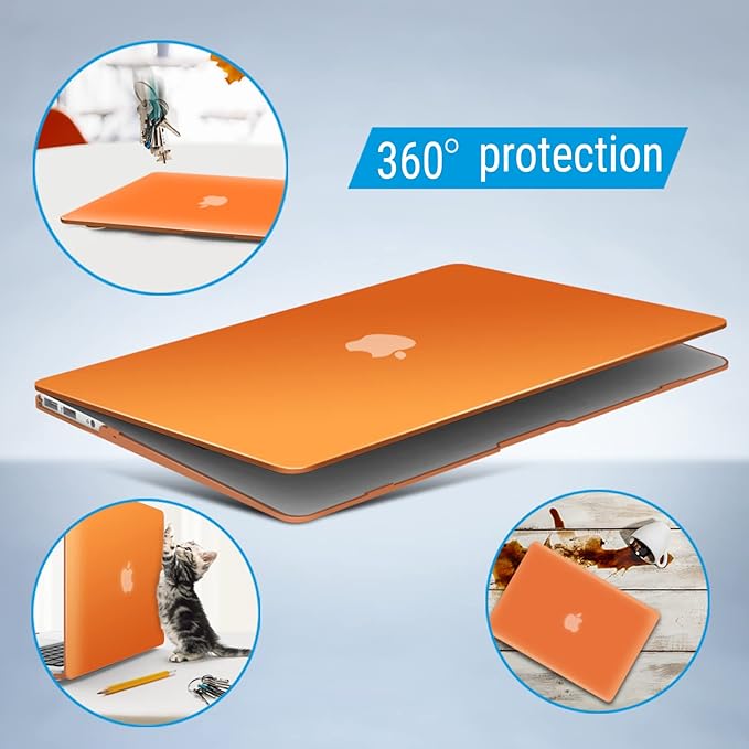 IBENZER Compatible with Old Version MacBook Air 13 Inch Case (2010-2017 Release). Models: A1466 / A1369, Plastic Hard Shell Case with Keyboard Cover for Mac Air 13, Orange, A13OR+1