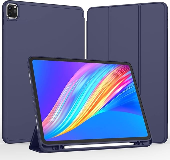 iMieet iPad Pro 13 Inch Case (M5/M4) 2025/2024 with Pencil Holder, Trifold Stand Smart Case with Soft TPU Back, Auto Wake/Sleep (Dark Blue)