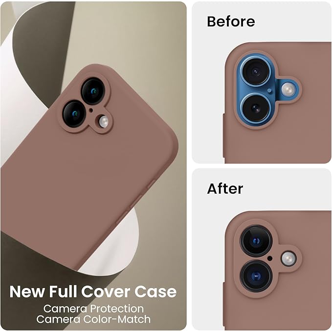 FireNova Designed for iPhone 16 Case, Silicone Upgraded [Camera Protection] Phone Case, Soft Anti-Scratch Microfiber Lining Inside, 6.1 inch, Light Brown