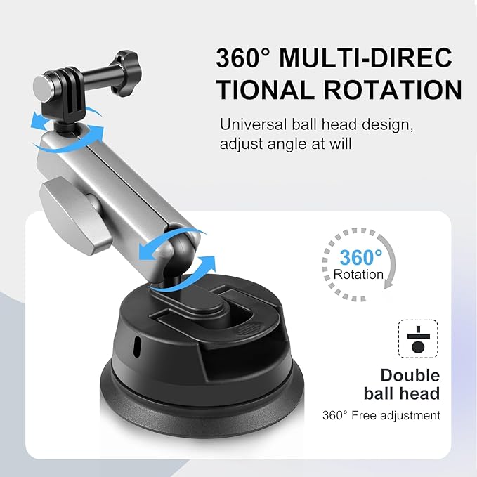 PULUZ Car Suction Cup Mount 360° Rotation Windshield & Window Camera Bracket for GoPro Hero 11 10 9 8 7 Insta360 X3 DJI Action Camera Accessories with Phone Holder with 1/4 Thread