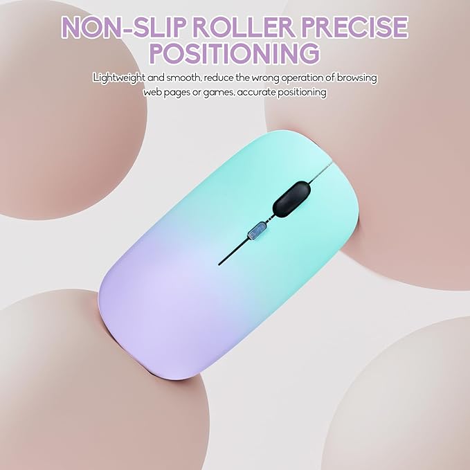 Wireless Bluetooth Mouse,LED Dual Mode Rechargeable Silent Slim Laptop Mouse,Portable(BT5.2+USB Receiver) Dual Mode Computer Mice,for Laptop,Desktop Computer,ipad Tablet,Phone,Mac(Green purple)