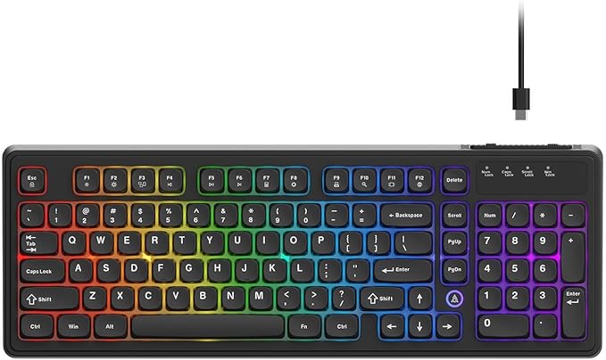 Ajazz AF98 Wired Office Keyboard, Ergonomic, RGB Lighting, Multimedia Function Keys, Adjustable Stand, Suitable for Windows Vista/XP/7/8/10/11 Mac, Andord.